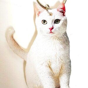 White Cat Keychain 2D Acrylic Kitty Key Ring Purse Backpack Charm Cat Lover